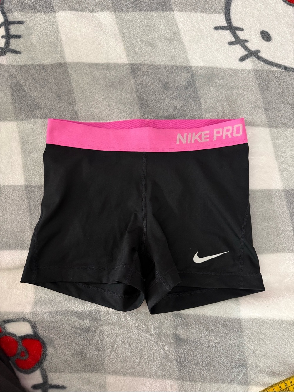 Nike Pro Women's Black Shorts with Pink Waistband Size M running athletic